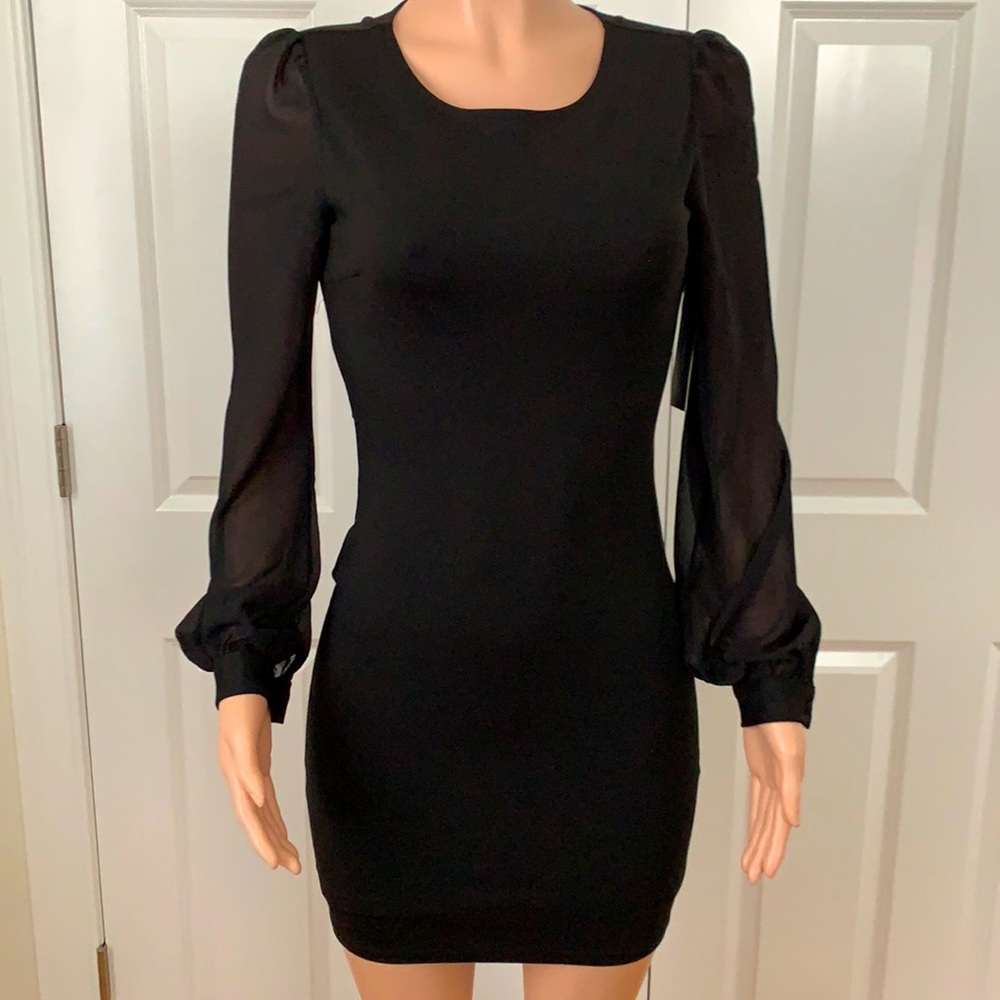 NWT Short Black Dress w/ Sheer Long sleeves